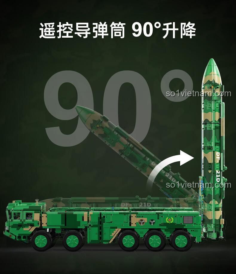 Tính năng nâng hạ 90 độ của tên lửa trên CaDA C56031 Tên lửa đạn đạo chống hạm Đông Phong-21D, điều khiển từ xa, đồ chơi mô hình CaDA C56031, trải nghiệm chân thực cho bé trai 8 tuổi