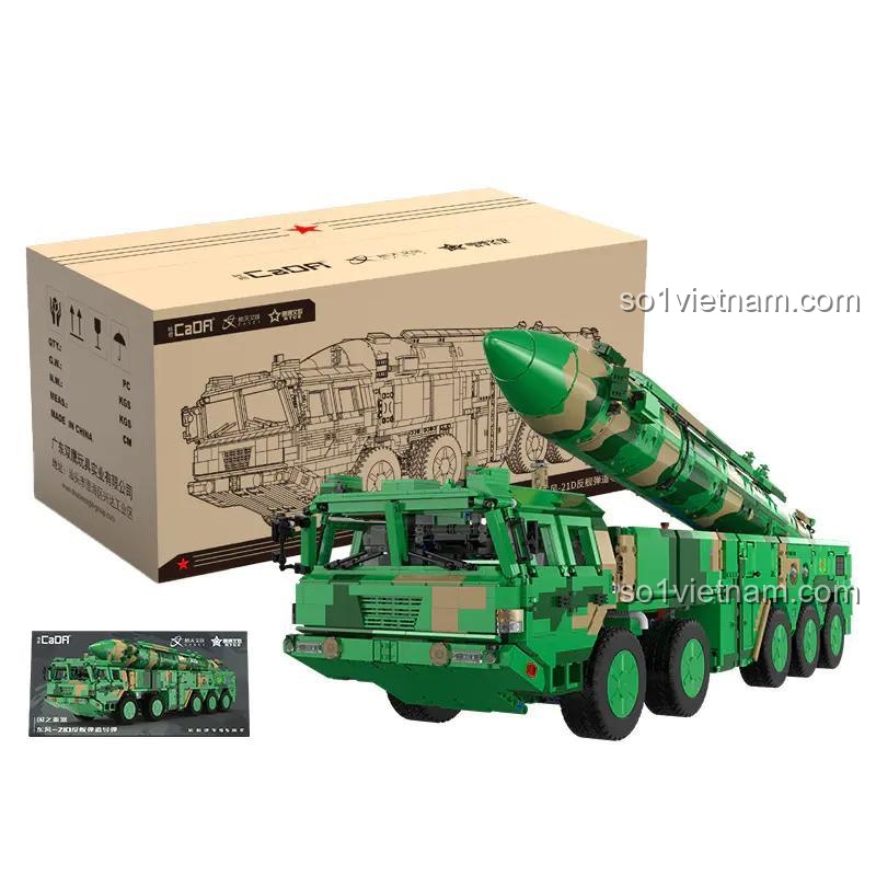 Hộp sản phẩm bộ lắp ghép CaDA C56031 Tên lửa đạn đạo chống hạm Đông Phong-21D, mô hình xe chở tên lửa DF-21D, chất lượng cao, giá tiết kiệm cho bé trai 8 tuổi