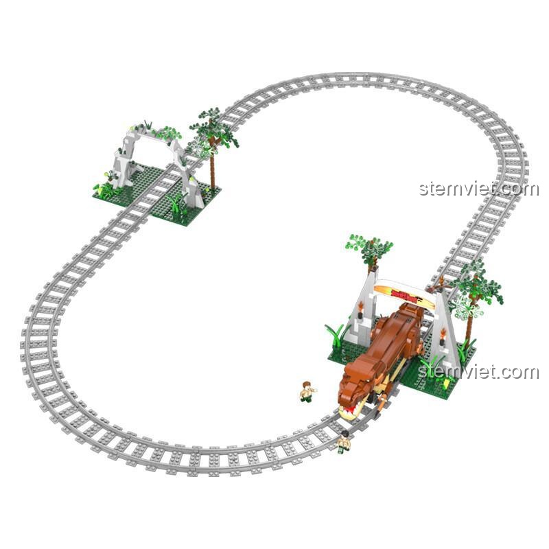Toàn cảnh đường ray DIY và xe lửa khủng long bạo chúa CaDA C59003, đồ chơi lắp ráp sáng tạo cho bé trai 6 tuổi trở lên.