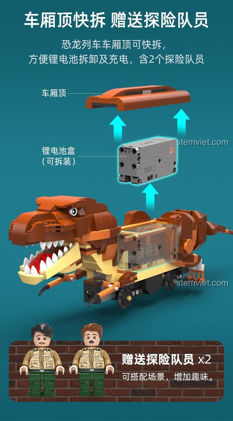 Hộp pin lithium có thể tháo rời và 2 minifigure nhà thám hiểm đi kèm bộ lắp ghép CaDA C59003, tăng thêm niềm vui khi chơi.