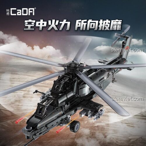 Mô hình đồ chơi lắp ghép Trực thăng chiến đấu WZ-10 C61005 sau khi hoàn thiện, hỏa lực áp đảo, dành cho con trai trên 8 tuổi.