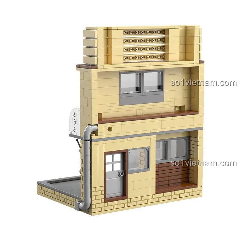 Mô hình tiệm đậu phụ Fujiwara CaDA C61033 nhìn từ bên cạnh, cho thấy cấu trúc tòa nhà