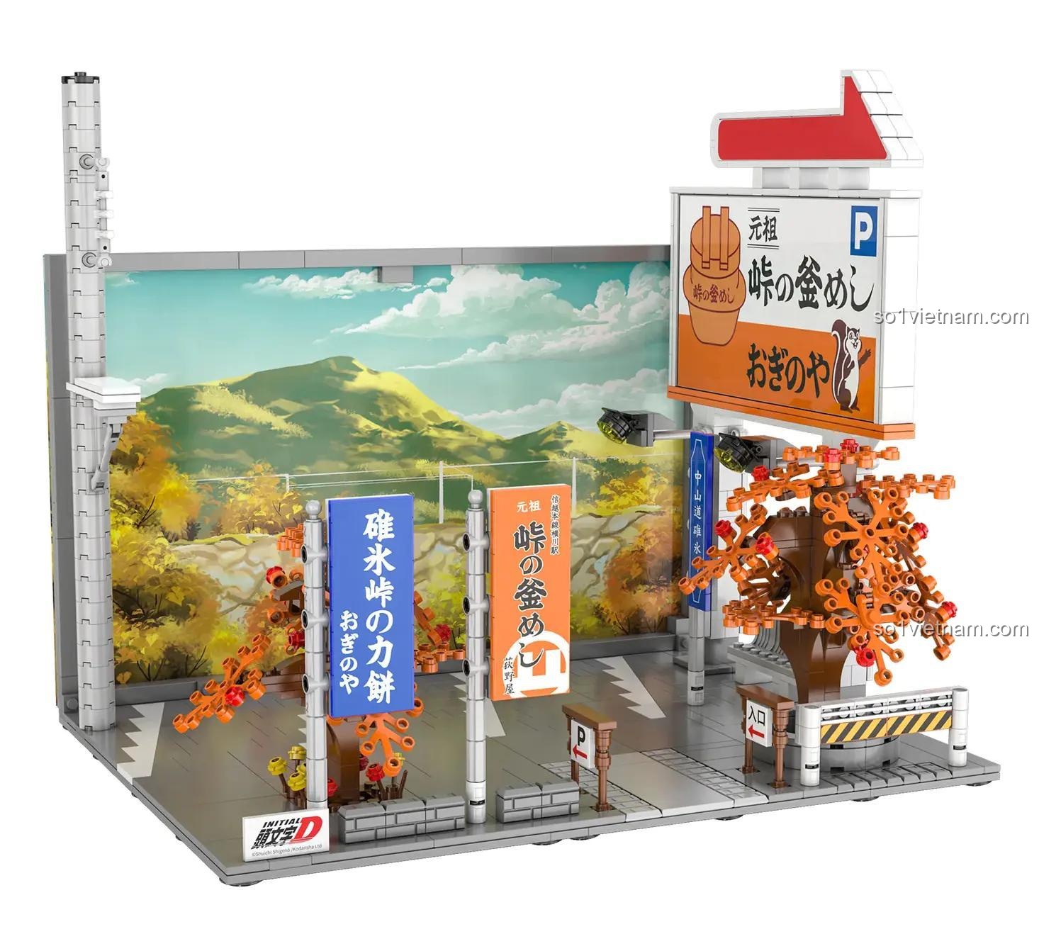 Bộ lắp ghép CaDA C61034 Bãi đỗ xe Nakayama, cảnh phim Initial D với xe và nhân vật, 910 chi tiết