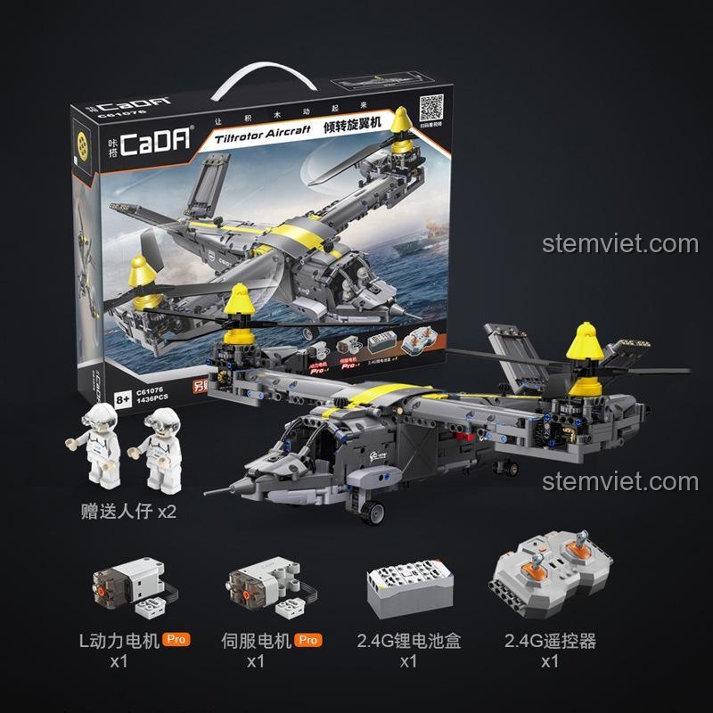Chi tiết các bộ phận nâng cấp điều khiển từ xa cho đồ chơi mô hình CaDA C61076, bao gồm động cơ và pin.