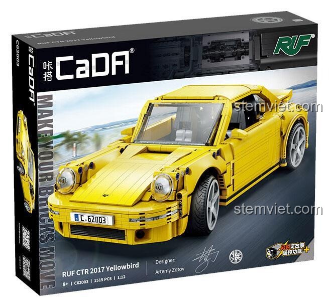 Hộp sản phẩm bộ lắp ghép CaDA C62003 Siêu xe RUF CTR 2017 Yellowbird, 1515 mảnh ghép, tỉ lệ 1:12, đồ chơi mô hình giá tốt.
