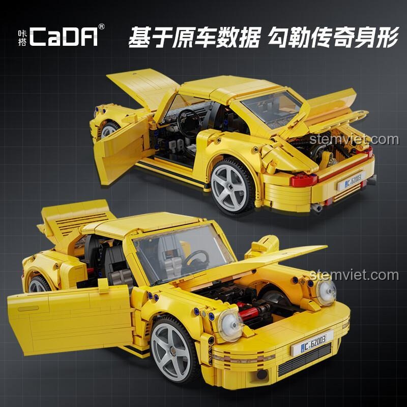 Bộ lắp ghép CaDA C62003 Siêu xe RUF CTR 2017 Yellowbird với các chi tiết mở được, dựa trên dữ liệu xe thật, đồ chơi mô hình chất lượng cao.