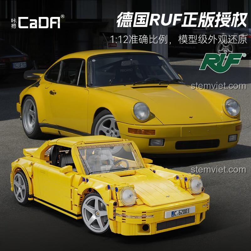 CaDA C62003 Siêu xe RUF CTR 2017 Yellowbird so sánh với xe thật, mô phỏng chuẩn xác tỉ lệ 1:12, đồ chơi lắp ráp cho bé trai 8 tuổi.