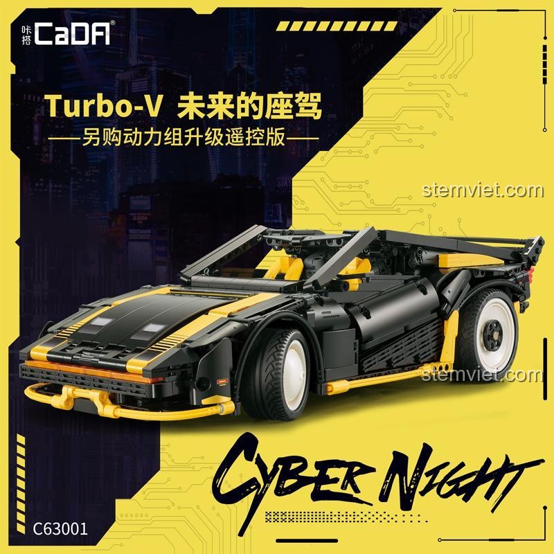 CaDA C63001 Xe Cyber Turbo-V Cyber Night, đồ chơi mô hình CaDA C63001, siêu xe tương lai, cho bé trai 6 tuổi trở lên, nâng cấp RC, cửa trượt độc đáo