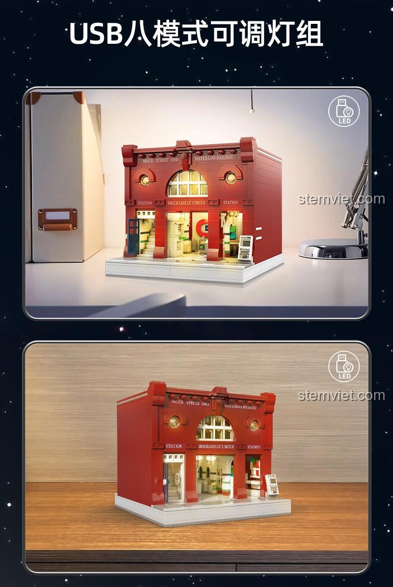 Bộ đèn LED USB 8 chế độ đi kèm với mô hình CaDA C66008, giúp tạo ra nhiều hiệu ứng ánh sáng khác nhau.