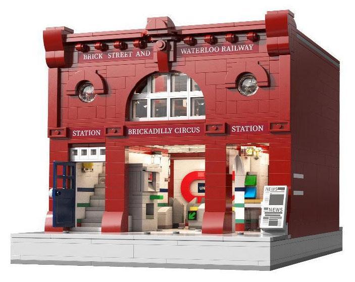 Mô hình Ga Tàu điện ngầm London C66008 hoàn thiện nhìn từ phía trước, nổi bật với kiến trúc gạch đỏ đặc trưng của Anh Quốc. Bộ lắp ghép dành cho con trai 14 tuổi.