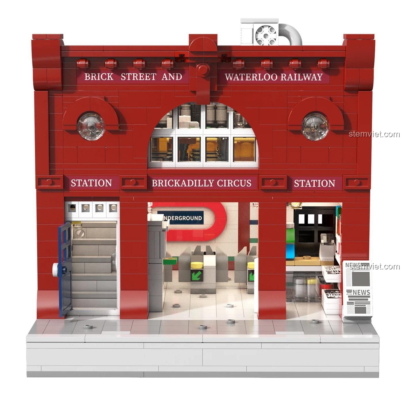 Một góc nhìn khác của mô hình Ga Tàu điện ngầm London C66008, thể hiện rõ các chi tiết kiến trúc và biển hiệu.