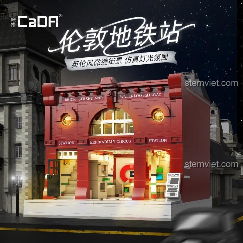 Mô hình Ga Tàu điện ngầm London CaDA C66008 được trang bị đèn LED, tạo hiệu ứng ánh sáng ấm áp và lung linh vào ban đêm.