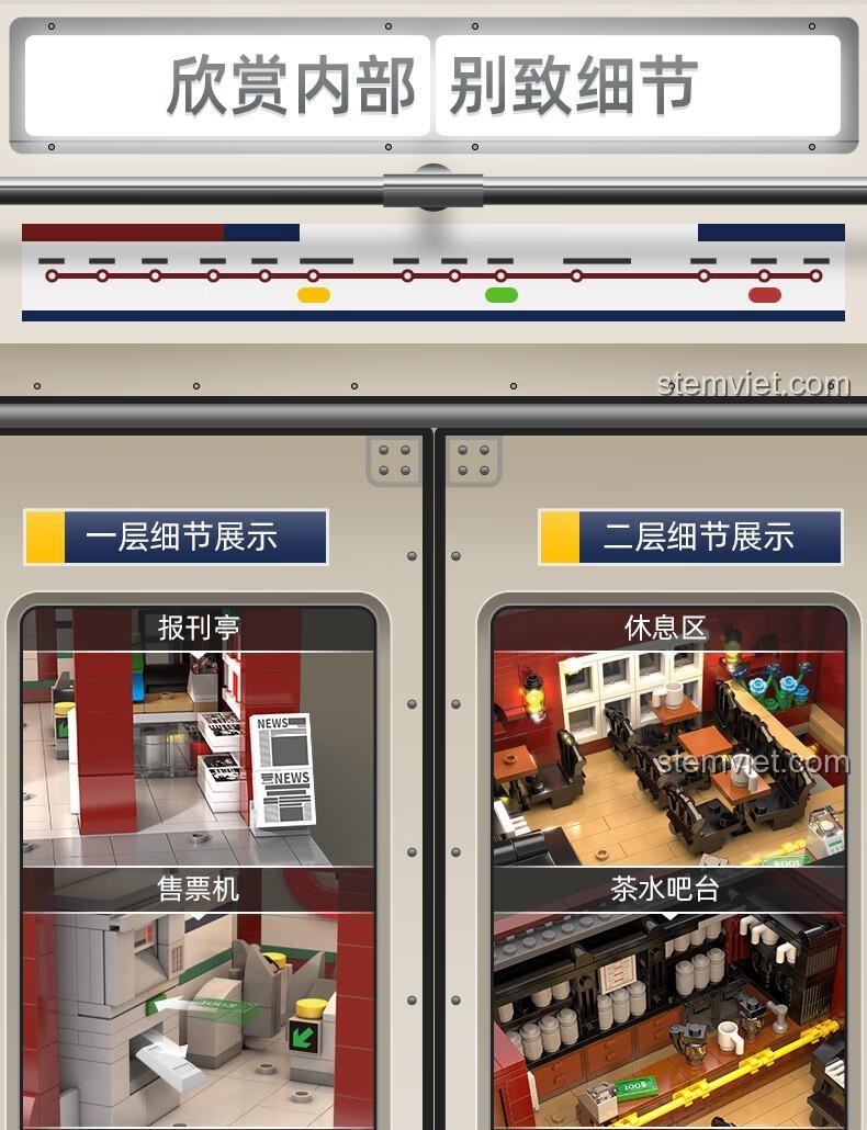 So sánh chi tiết nội thất tầng một và tầng hai của bộ lắp ghép Ga Tàu điện ngầm London C66008.