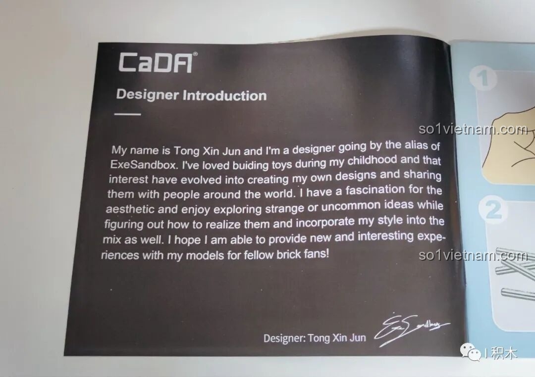 Trang giới thiệu nhà thiết kế Tong Xin Jun trong sách hướng dẫn CaDA C66010