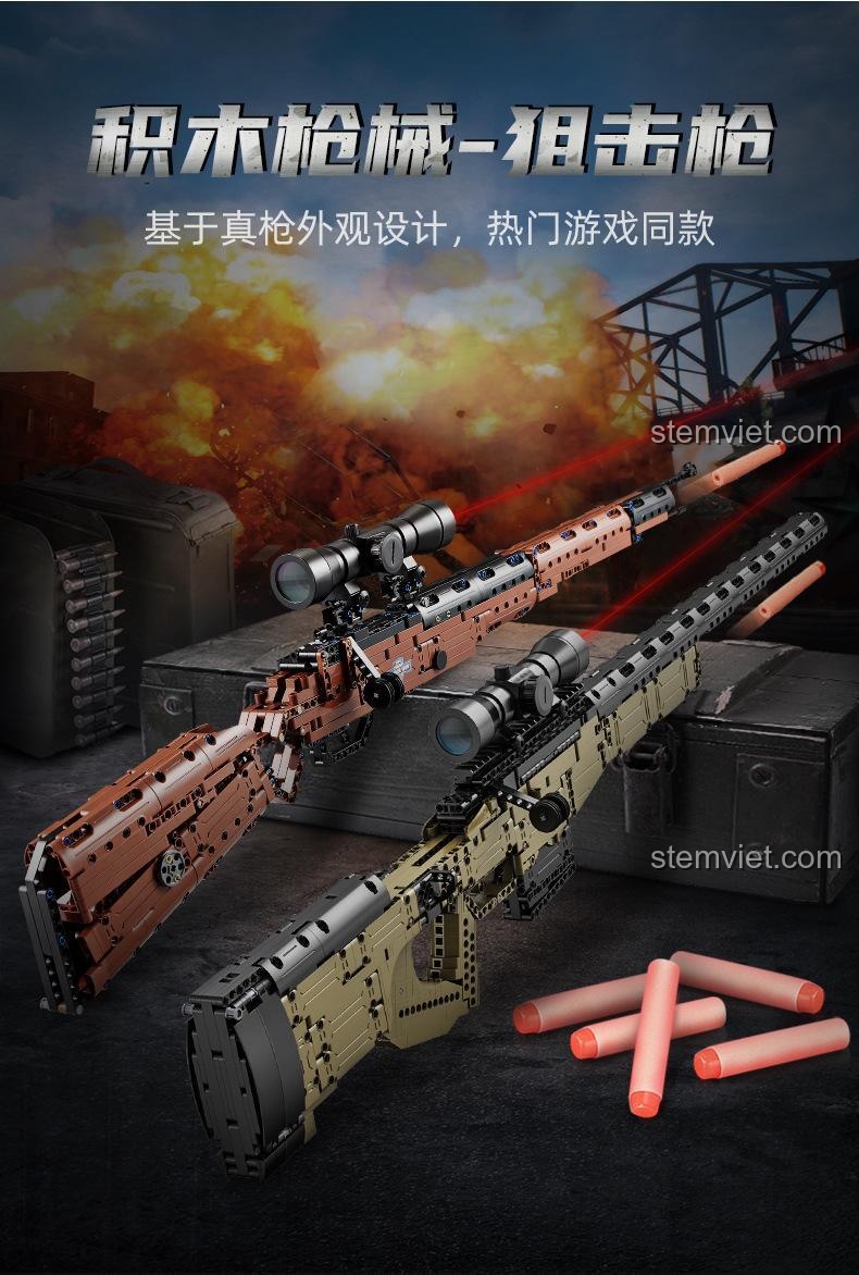 Hộp sản phẩm bộ lắp ráp Súng bắn tỉa CaDA C81053, đồ chơi mô hình súng trường bắn tỉa Double Eagle, dựa trên thiết kế súng thật và game nổi tiếng.