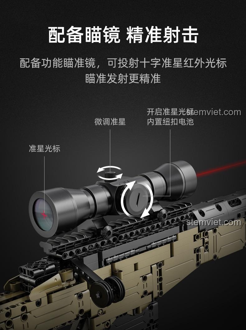 Trải nghiệm bắn đạn xốp với Súng bắn tỉa CaDA C81053, đi kèm 5 viên đạn mềm. Lưu ý an toàn: không bắn vào người.