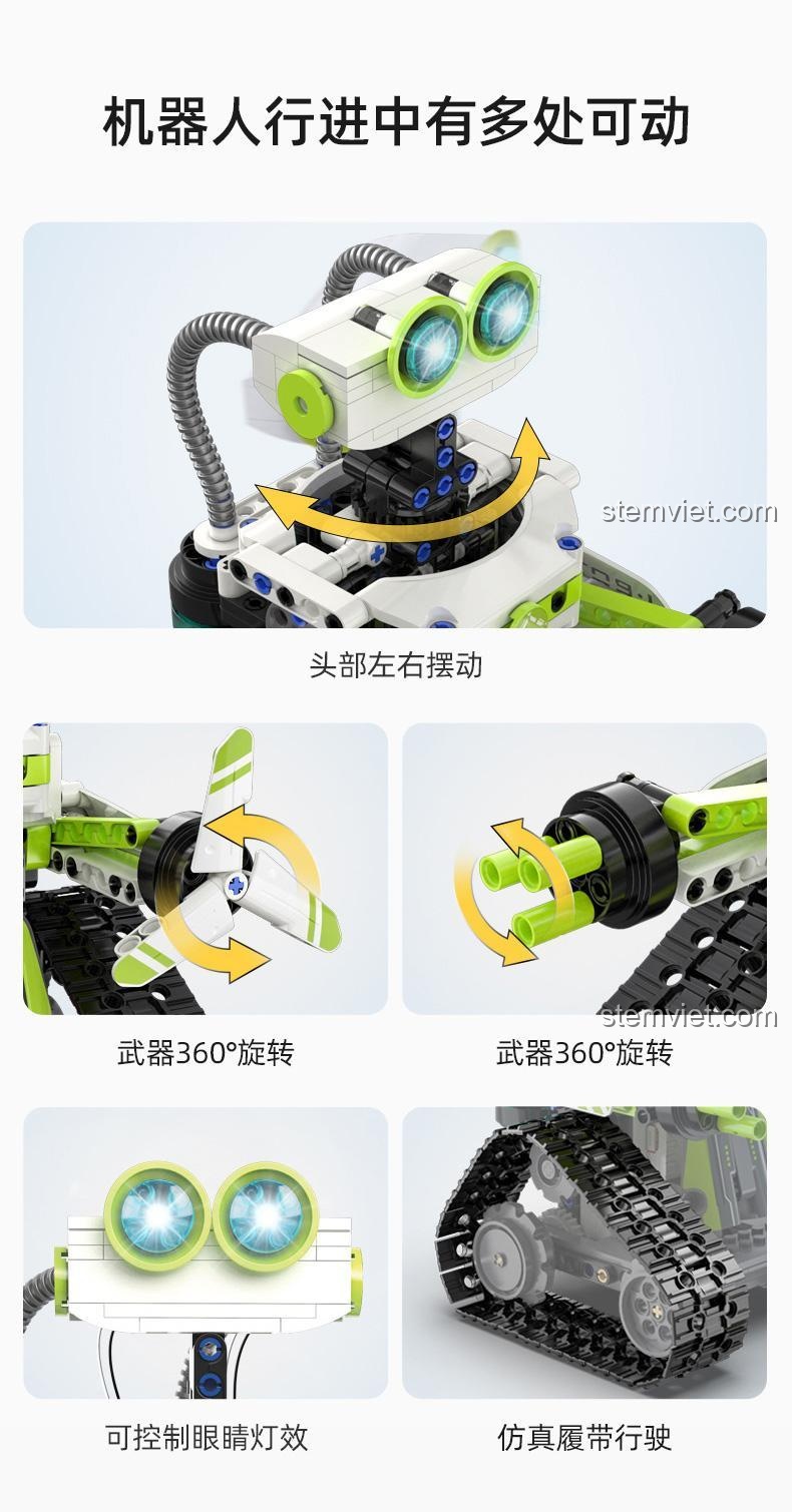 Robot Lập Trình I.BOT C83001 với đầu xoay, vũ khí xoay 360 độ, mắt đèn LED và bánh xích mô phỏng, bộ lắp ráp Robot giáo dục.