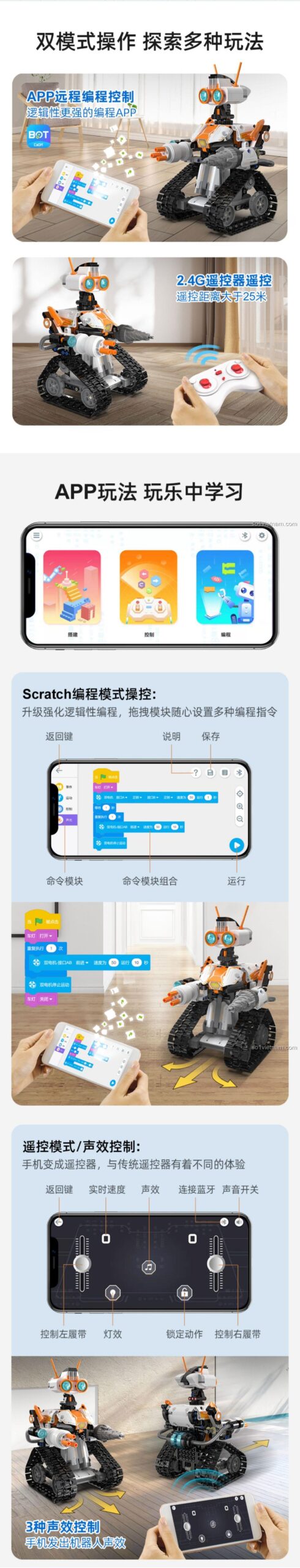 Hai robot Z.BOT Lập Trình CaDA C83002 được điều khiển bằng ứng dụng điện thoại và remote