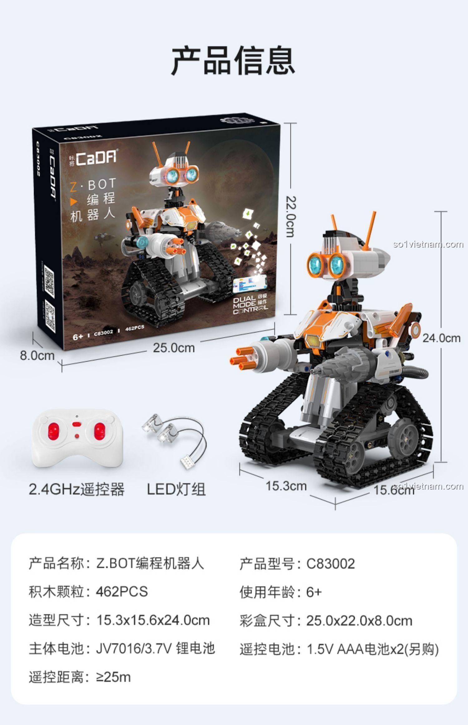 Các chi tiết lắp ráp của Robot Z.BOT Lập Trình CaDA C83002