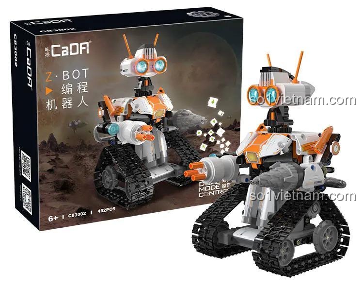Hộp sản phẩm Robot Z.BOT Lập Trình CaDA C83002 và mô hình robot hoàn chỉnh