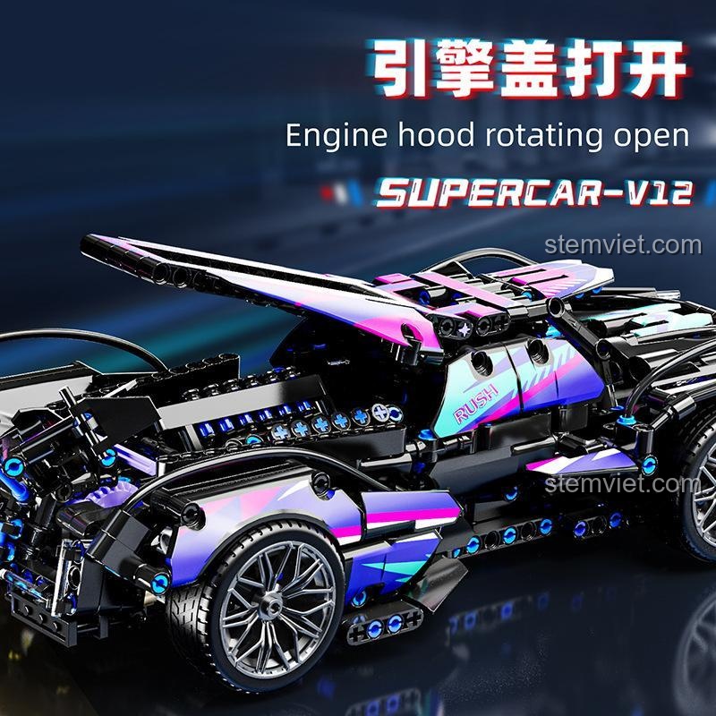 CaDA Lamborghini V12 Vision Gran Turismo bộ lắp ghép xe đua màu đen tím hồng xanh dương