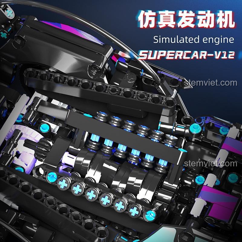 CaDA Lamborghini V12 Vision Gran Turismo bộ lắp ghép xe đua màu đen tím hồng xanh dương