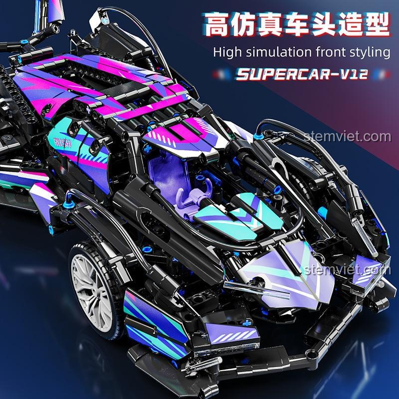 CaDA Lamborghini V12 Vision Gran Turismo bộ lắp ghép xe đua màu đen tím hồng xanh dương