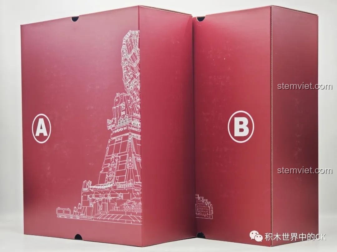 Hai hộp nhỏ A và B bên trong hộp đồ chơi lắp ráp Hồng Ngạn Cơ Địa Yangheda YHD 900500200020, chứa các mảnh ghép được phân loại.