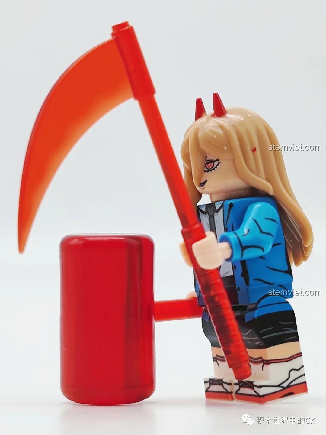 Cận cảnh minifigure Denji (XP-508) trong bộ KORUIT KT1067, phiên bản chiến đấu với vết máu.