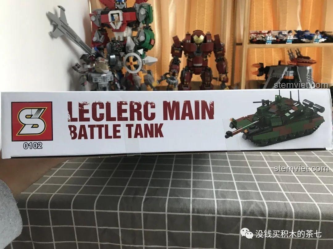Cạnh hộp bộ lắp ráp JiaZhi SY0102 Xe Tăng Chủ Lực Leclerc, hiển thị tên sản phẩm và mã số 0102.