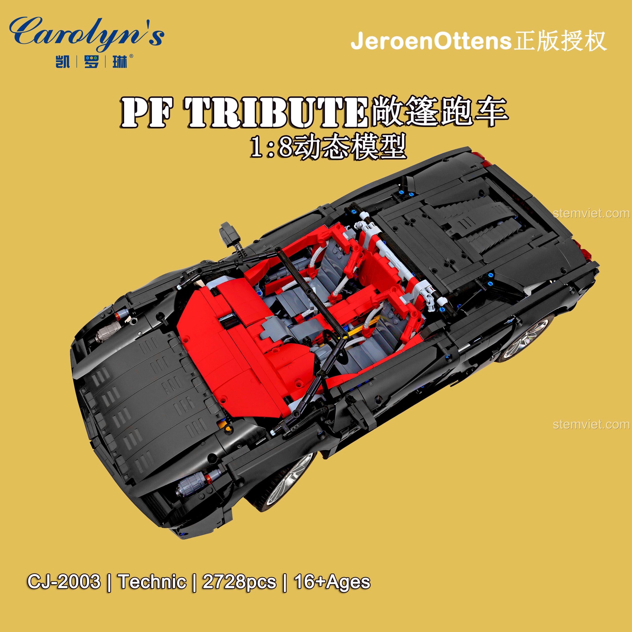 Hộp sản phẩm siêu xe mui trần màu đen The PF Tribute Carolyn's CJ-2003 tỉ lệ 1:8