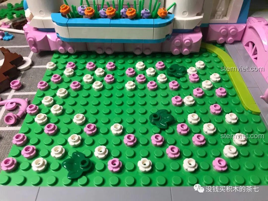 Cây hoa anh đào cổ thụ với những bông hoa trắng và hồng đang được lắp ráp.