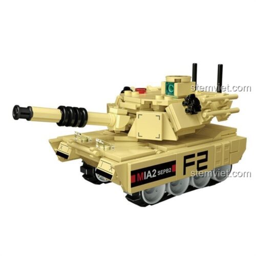 Cận cảnh mô hình xe tăng M1A2 Abrams CAYI 1902A, một trong bốn mẫu của bộ xếp hình quân sự chất lượng cao.