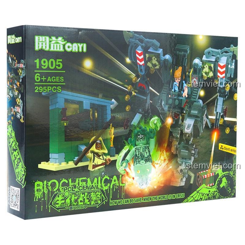 Hộp sản phẩm CAYI 1905 Sinh Hóa Chiến Cảnh: Giáp Chiến Đấu Hỏa Lực Mạnh, bộ lắp ghép 295 mảnh cho bé trai 6 tuổi, chất lượng cao.