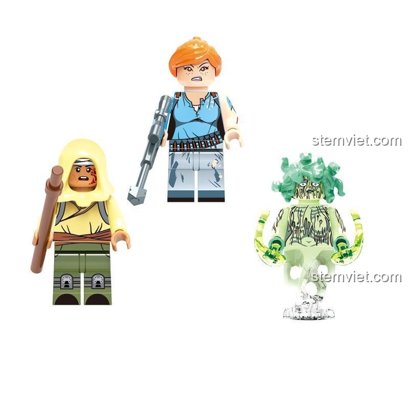 3 minifigures độc đáo của bộ lắp ghép CAYI 1905, bao gồm cảnh sát sinh hóa, chiến binh sa mạc và zombie đột biến, tăng thêm kịch tính cho đồ chơi mô hình.