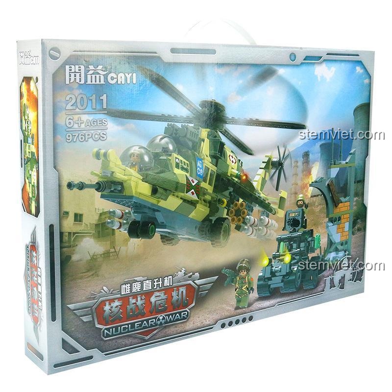 Bộ lắp ráp CAYI 2011 Trực thăng vũ trang Mil Mi-24 Hind và xe bọc thép, 891 mảnh, cho bé trai 6 tuổi.