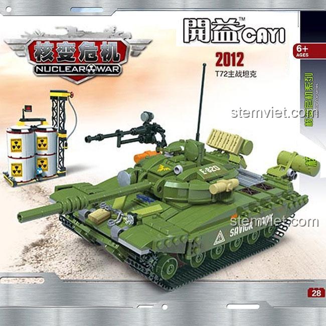 Hộp sản phẩm bộ xếp hình xe tăng T-72 CAYI 2012, món quà sinh nhật ý nghĩa cho bé trai 6 tuổi.