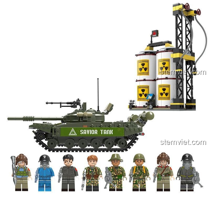 Đồ chơi mô hình xe tăng T-72 CAYI 2012 và 8 minifigures lính, chất lượng cao, phù hợp cho con trai trên 6 tuổi.