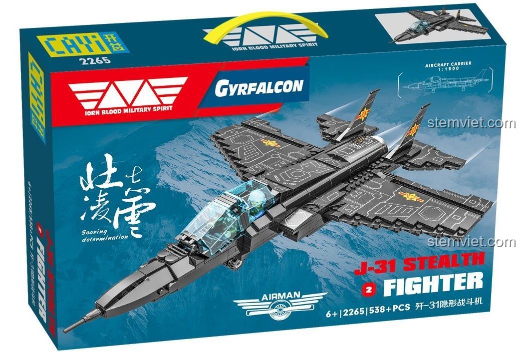 Hộp sản phẩm bộ đồ chơi mô hình Tiêm kích tàng hình J-31 CAYI 2265, bộ xếp hình Mô hình máy bay chiến đấu J-31, chất lượng cao, giá rẻ