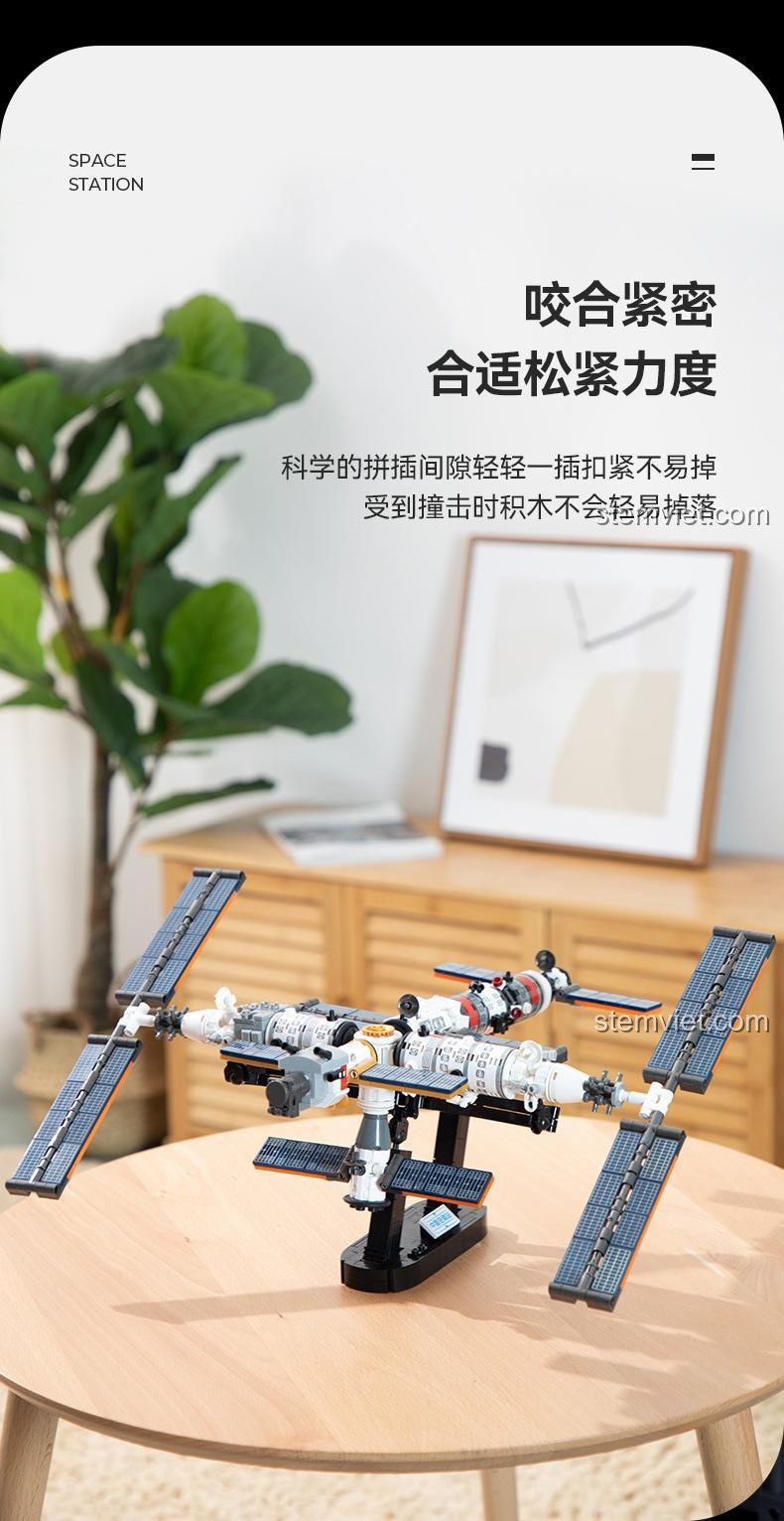 Độ khít hoàn hảo của các mảnh ghép trong bộ CAYI 3028 Trạm không gian của Trung Quốc, đảm bảo mô hình chắc chắn.