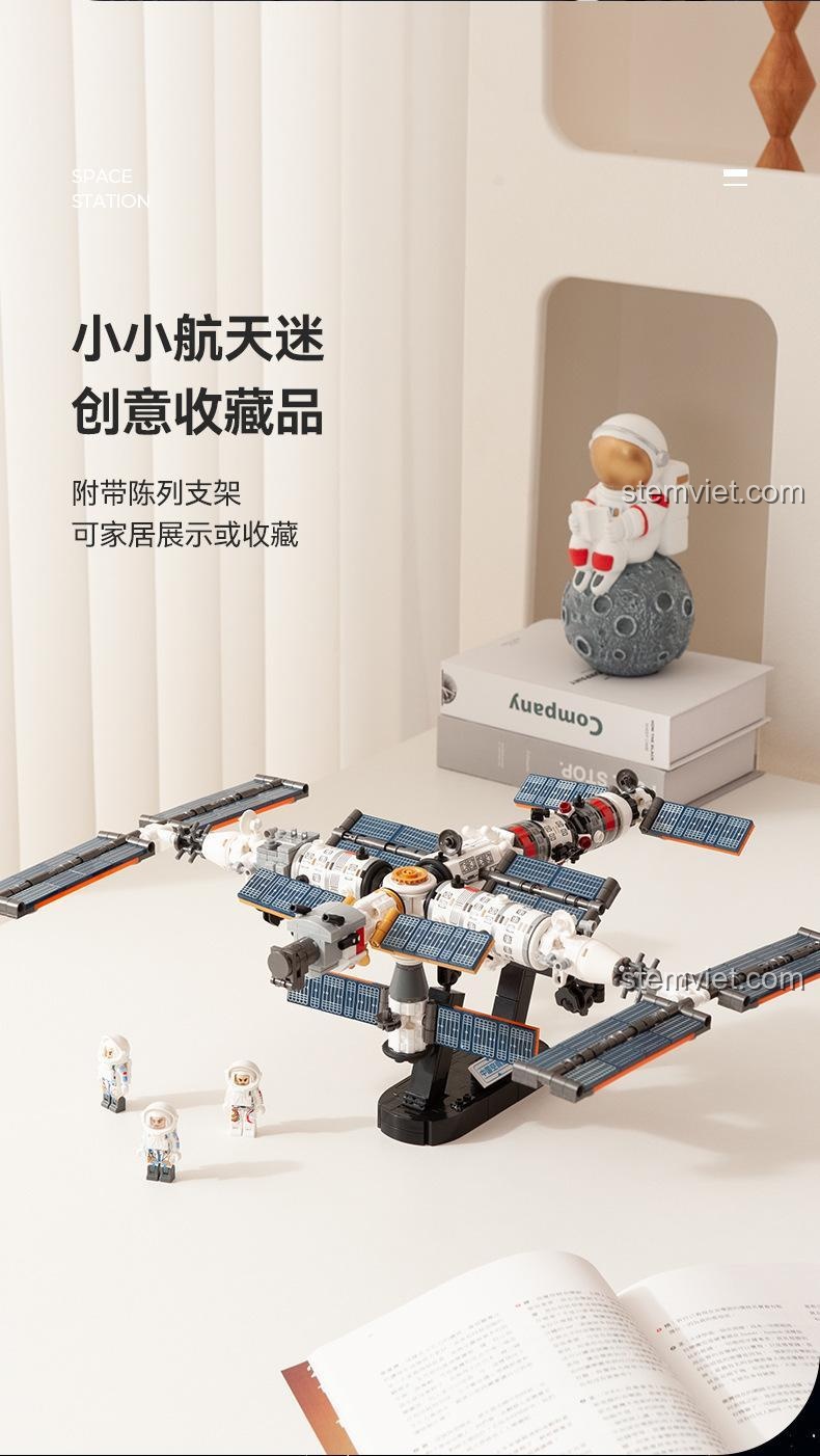 Mô hình lắp ráp trạm vũ trụ 3028 là một vật phẩm sưu tầm sáng tạo, đi kèm giá đỡ để trưng bày trong nhà.