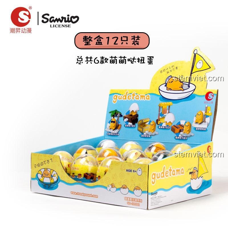 Gudetama - Bộ Lắp Ghép 6 Mẫu Đáng Yêu, 潮昇动漫 GD-120301, 蛋黄哥帆船, 蛋黄哥宝, 蛋黄哥阳光沙滩, 蛋黄哥小吃店, 蛋黄哥手提包, 蛋黄哥木推车, đồ chơi lắp ghép, đồ chơi mô hình, Con gái, 6+