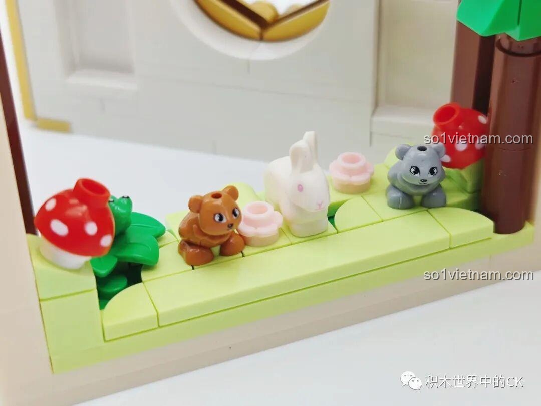 Cận cảnh các con vật đáng yêu như gấu, thỏ, chuột túi trong khu rừng của bộ lắp ghép Wekki 506183.