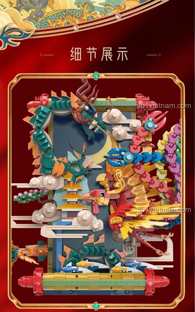 Chi tiết các khối lắp ghép Rồng Phượng Trình Tường LiNoos LN7042