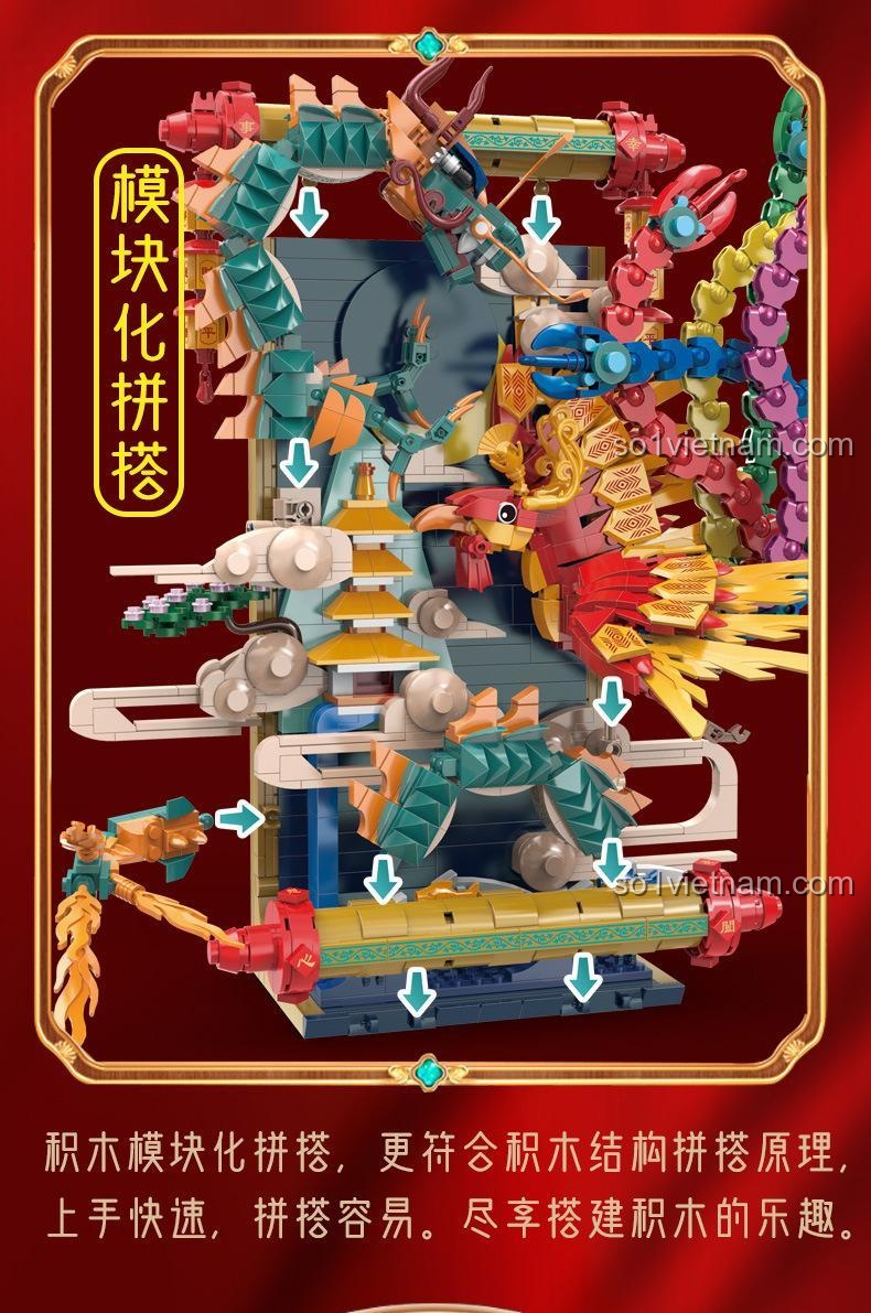 Chi tiết các viền may mắn Rồng Phượng Trình Tường LiNoos LN7042