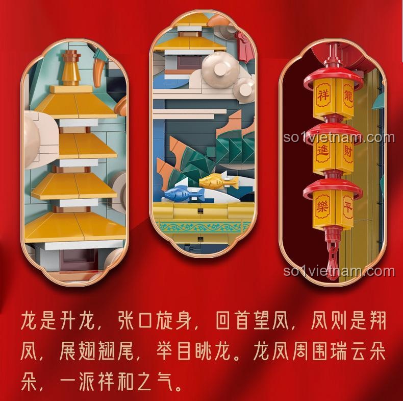 Chi tiết các viền may mắn Rồng Phượng Trình Tường LiNoos LN7042