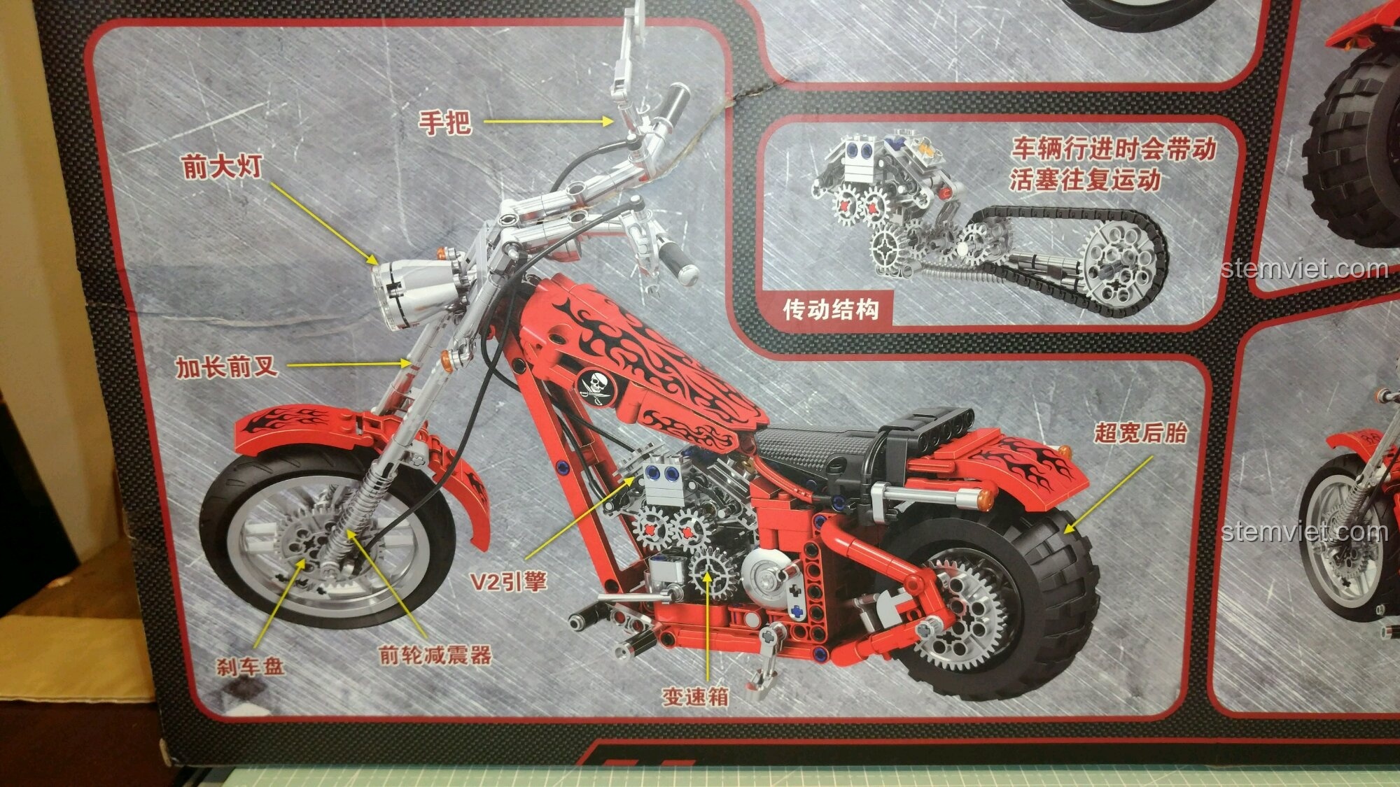 Cận cảnh phần đầu xe mô hình Harley Davidson Cruiser Winner 7046 với đèn pha, ghi đông và đồng hồ tốc độ.