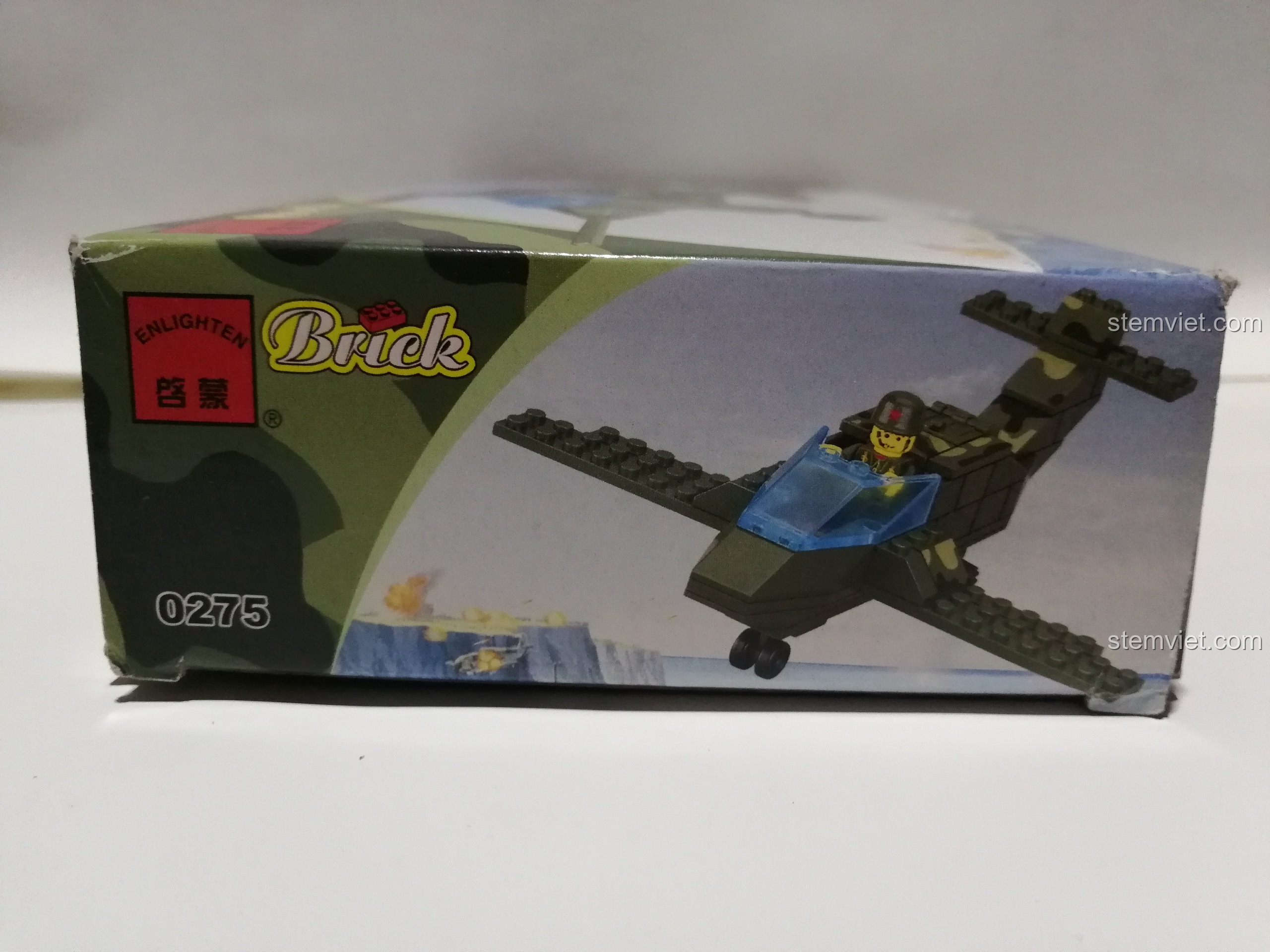 Cạnh bên hộp đồ chơi mô hình Tiêm kích Phantom 0275 với hình ảnh máy bay đang bay và phi công trong buồng lái.