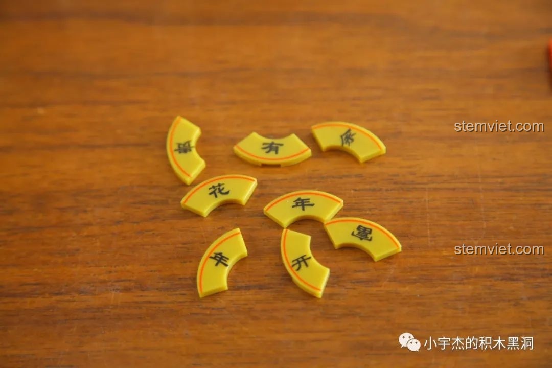 Các chi tiết in hình đồng tiền cổ và chữ 'Xuân' trong bộ lắp ghép Hộp quà Tết WOMA C.9122.