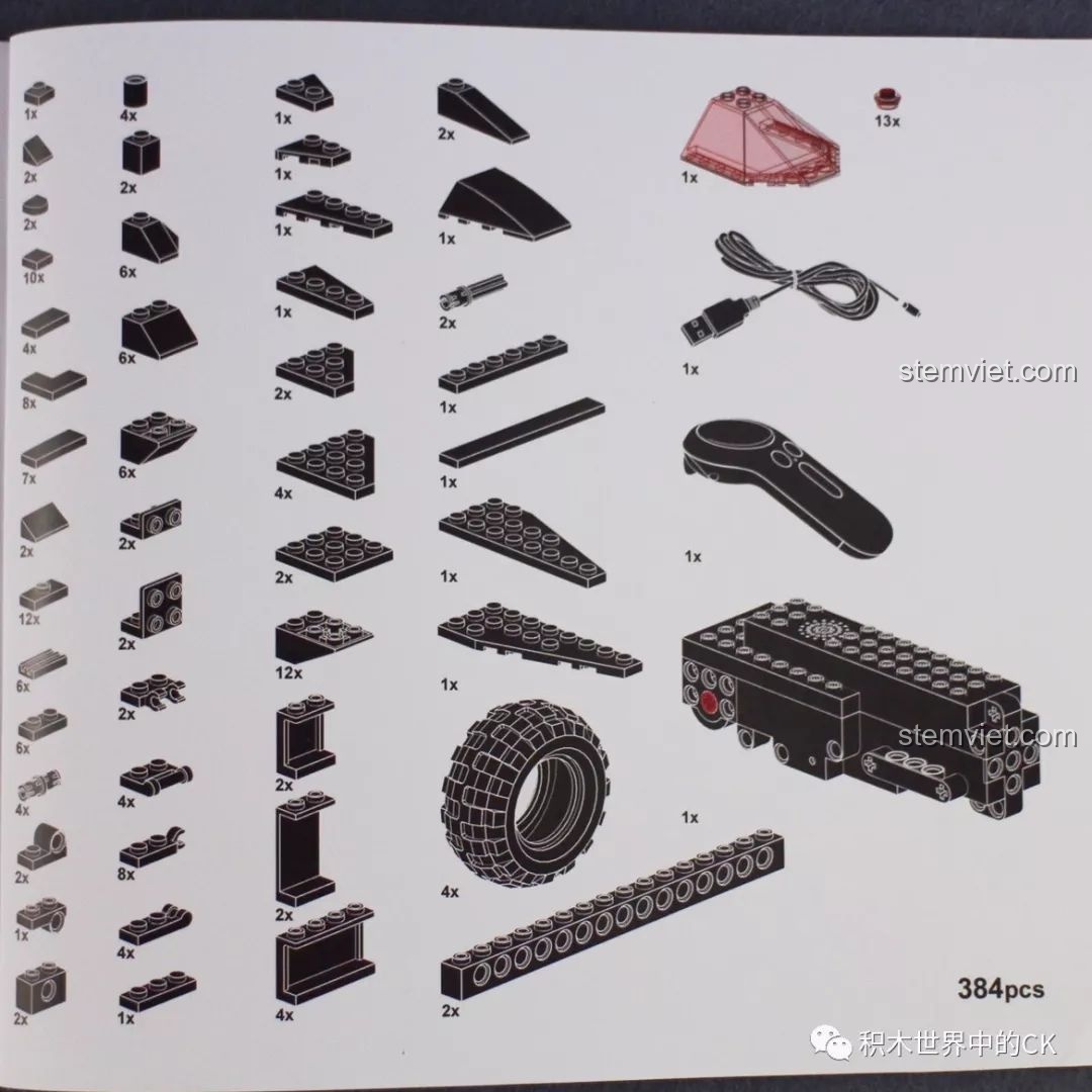 Tổng hợp các chi tiết và phụ kiện điện tử của bộ lắp ghép Xe Batmobile 13020. Đánh giá Mould King 13020.